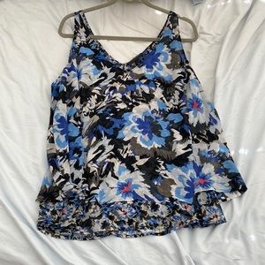 Lane Bryant Blue Gray Pink Floral Swing Top Plus Size